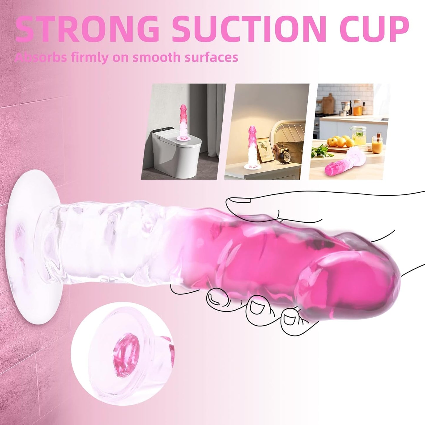 Sex Toy Realistic Pink Dildo for Women - G Spot Adult Toys, Gradient Clear Penis with Strong Suction Cup, Soft Lifelike Dick for Beginner & Couples Anal Vaginal Sexy Play, Strap-On Pleasure