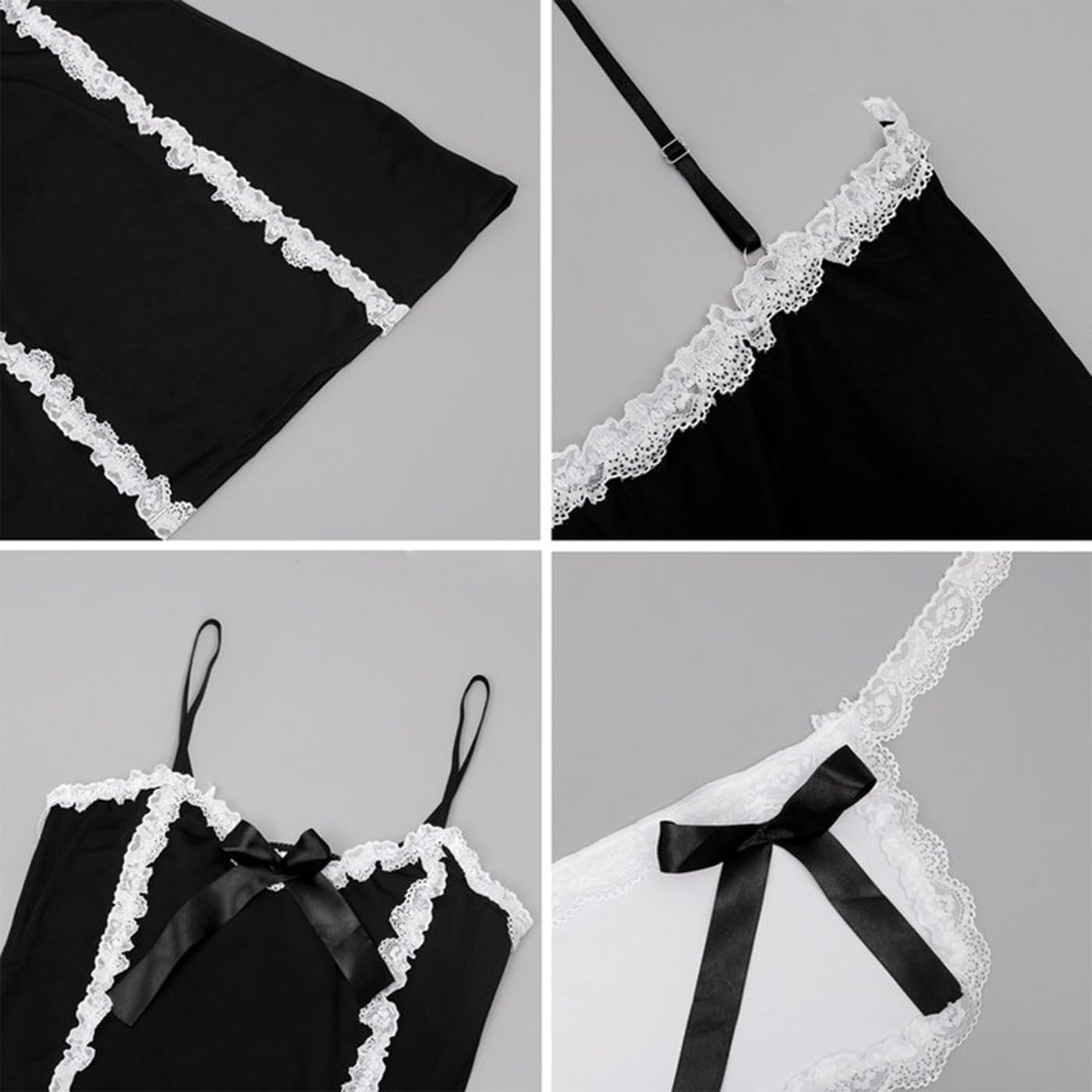 Women Maid Outfit Sexy Lingerie with Garter Belt Cute Lace Babydoll Maid Servant Cosplay Strap Mini Dress Fancy Costume