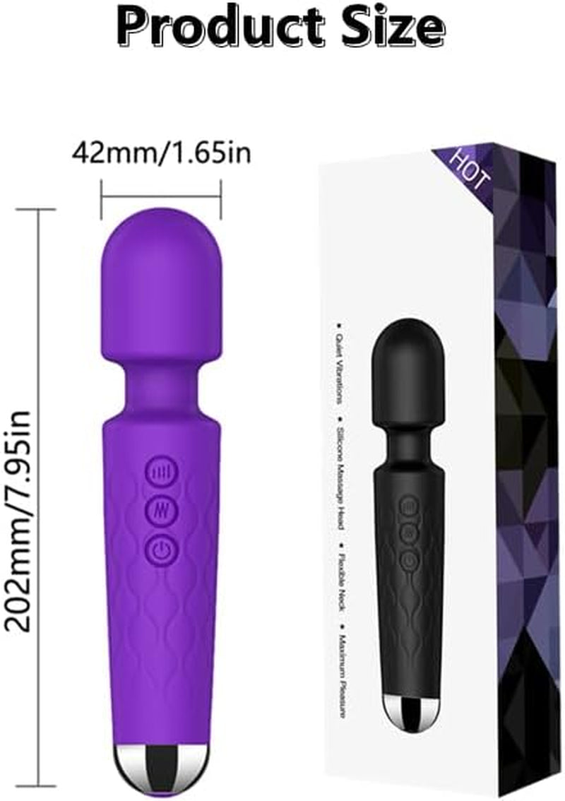 Powerful Vibrator Wand, G Spot Cordless Rechargeable Vibrators with 20 Patterns & 8 Intensity, Quiet Clit Vibrator, Clitoris Stimulation, Dildo, Female Wand Massager for Her Pleasure Adult Toys (A)