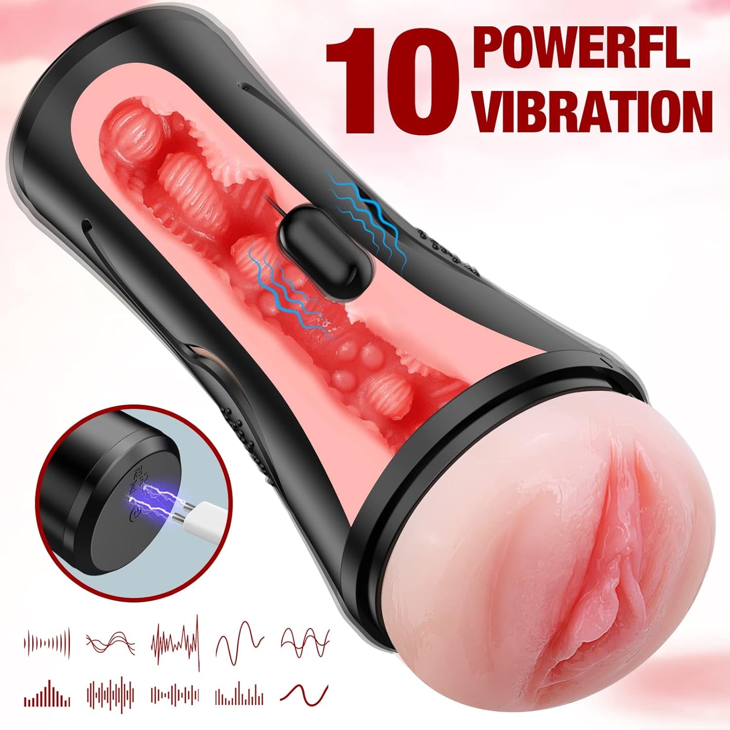 Mens Sex Toys Male Masturbator, Vibrating Masturbator Squeezable Pocket Pussy for Men with 7.5" Depth Lifelike Textured Vagina, Plump and Soft Fleshy Masturbating Stroker Toys, Adult Sex Toys for Men
