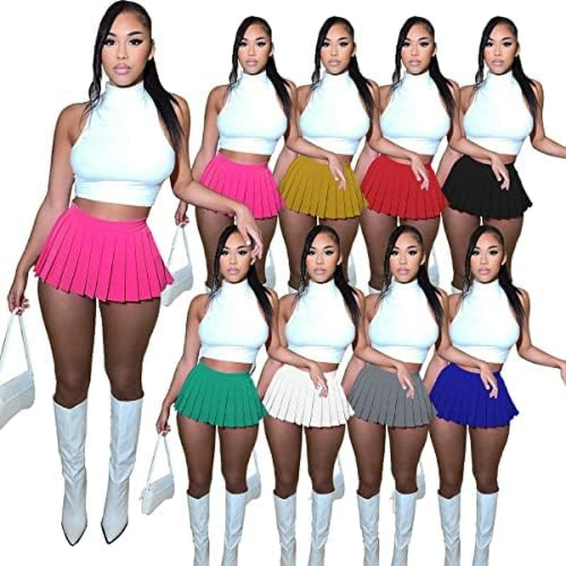 Women'S Mini Pleated Skirts Sexy Club Y2K High Wiast Stretchy Tennis Skater A-Line Skirt