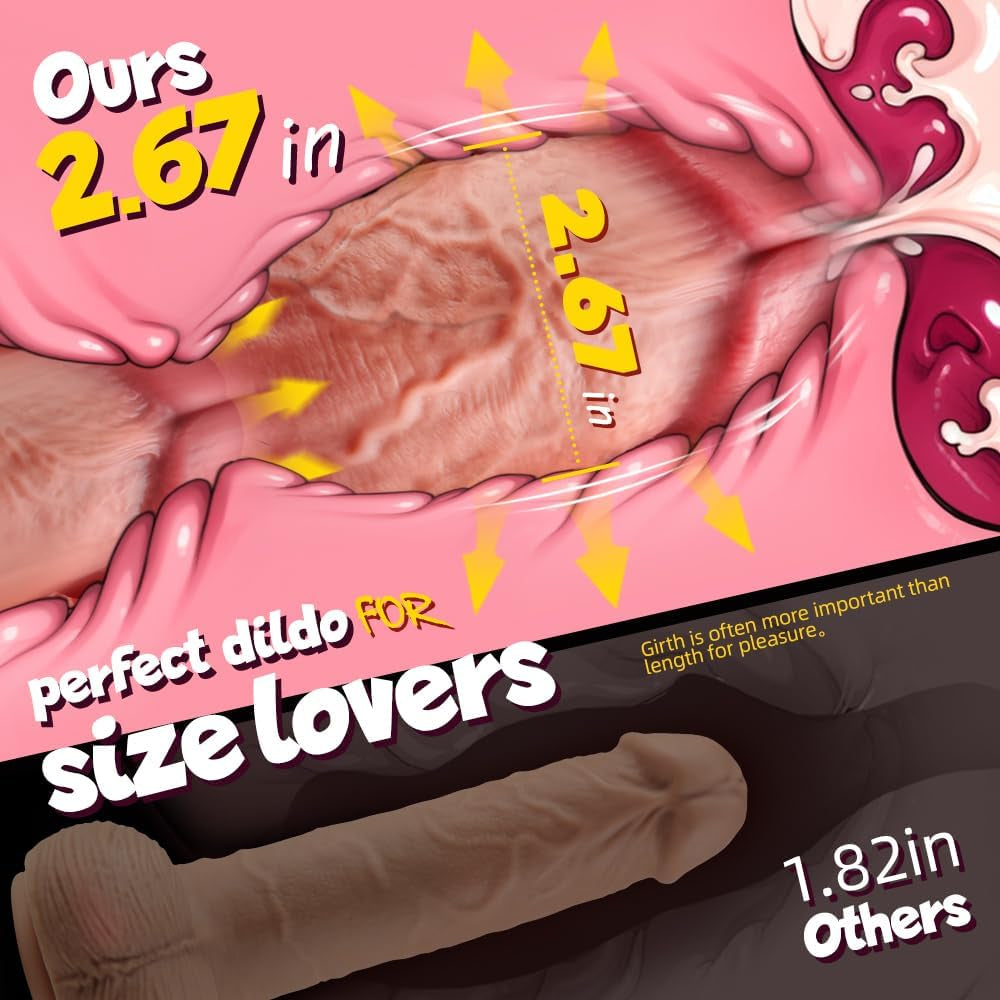 2.67” Diameter Huge Thick Dildo Realistic Silicone Dildos with Strong Suction Cup for Hands-Free and Anal Play, 7.8" Girth G-Spot Giant Dildo Anal Sex Toys for Women and Men