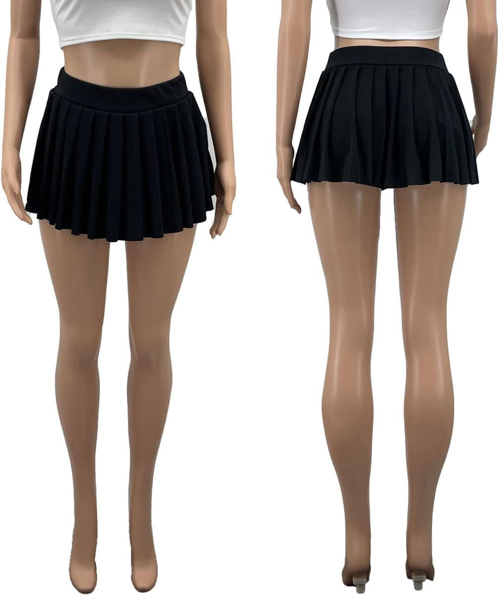 Women'S Mini Pleated Skirts Sexy Club Y2K High Wiast Stretchy Tennis Skater A-Line Skirt
