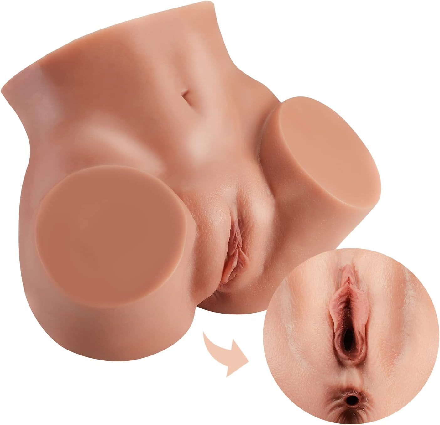 4.5LB Brown Sex Doll Pussy Ass Male Masturbator with Vagina&Anal Double Tunnel, Sex Toys for Men Realistic 3D Textured Stroker, Lifelike Butt Adult Toys for Masturbation