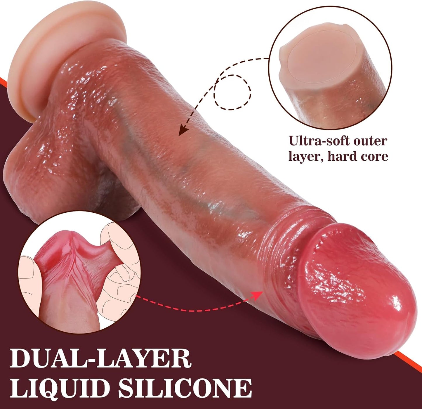 Realistic Dildo Sex Toys, Soft Silicone Feels like Skin Male Anal Dildos with Strong Suction Cup for Hands-Free Play, G Spot Stimulator with Balls Lifelike (Large)