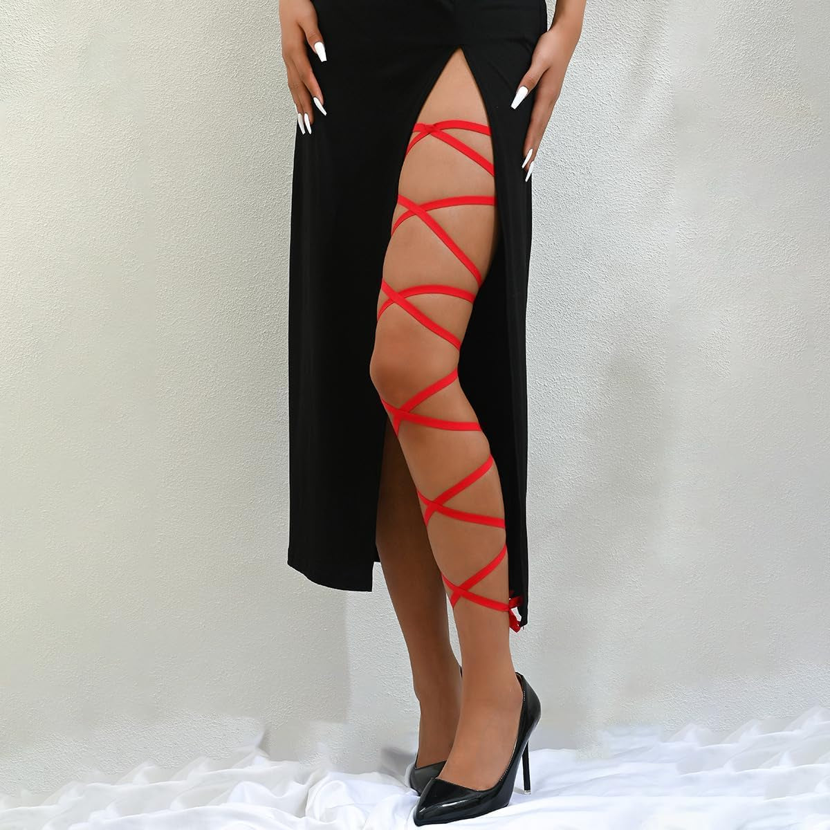 Black Elastic Leg Wraps Rave Sexy Thigh Garter Leg Straps Costume Accessories Women'S Exotic Hosiery
