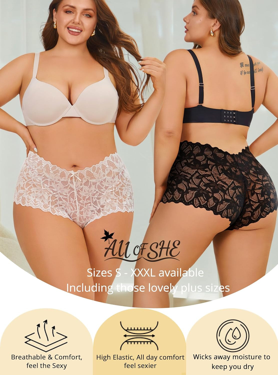 Sexy Underwear Panties for Women Cheeky V Waist Lace Boyshorts plus Size Underwear Women 5 Pack