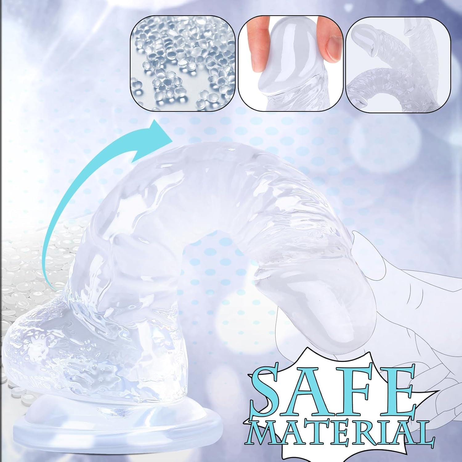 7 Inch Realistic Soft Dildo with Skin Feeling, Beginner Anal Dildo for G-Spot Stimulation, Body-Safe Material Fake Penis with Powerful Suction Cup for Hands-Free Play, Sex Toys for Adult (Transparent)