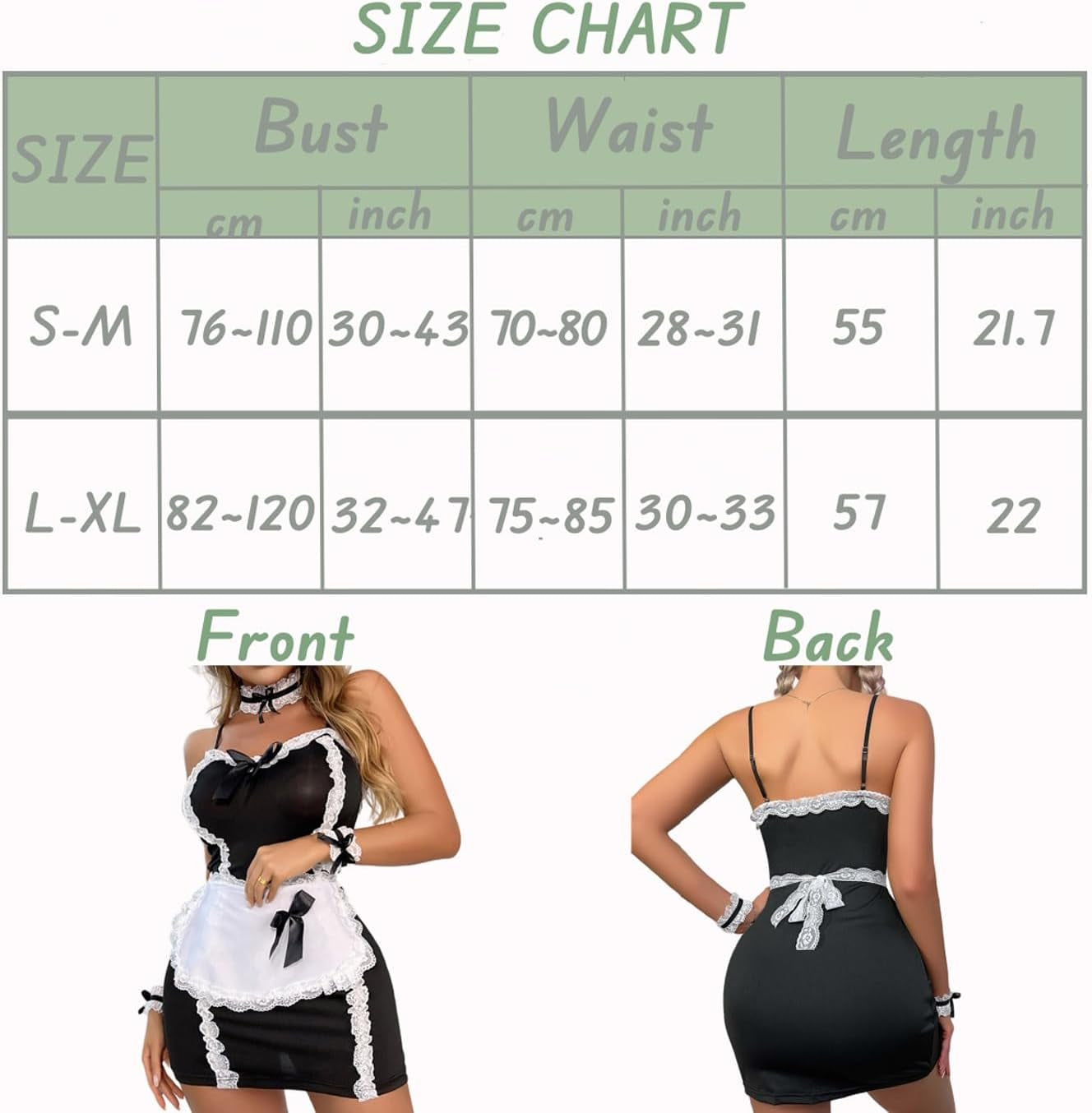 Women Maid Outfit Sexy Lingerie with Garter Belt Cute Lace Babydoll Maid Servant Cosplay Strap Mini Dress Fancy Costume