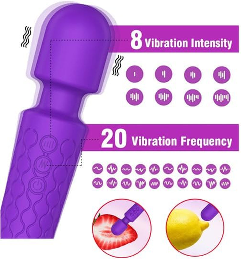 Powerful Vibrator Wand, G Spot Cordless Rechargeable Vibrators with 20 Patterns & 8 Intensity, Quiet Clit Vibrator, Clitoris Stimulation, Dildo, Female Wand Massager for Her Pleasure Adult Toys (A)