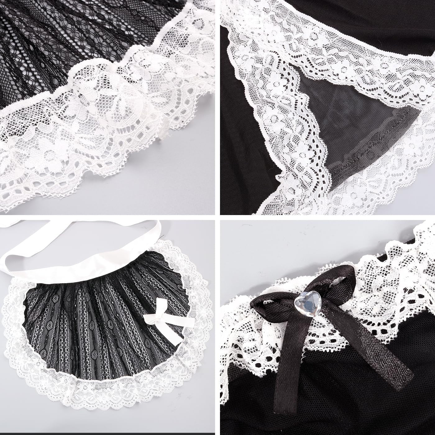 Womens French Maid Costume Maid Dress Sheer Maid Outfit Cosplay Lingerie Set Lace Babydoll Apron Fancy Dress