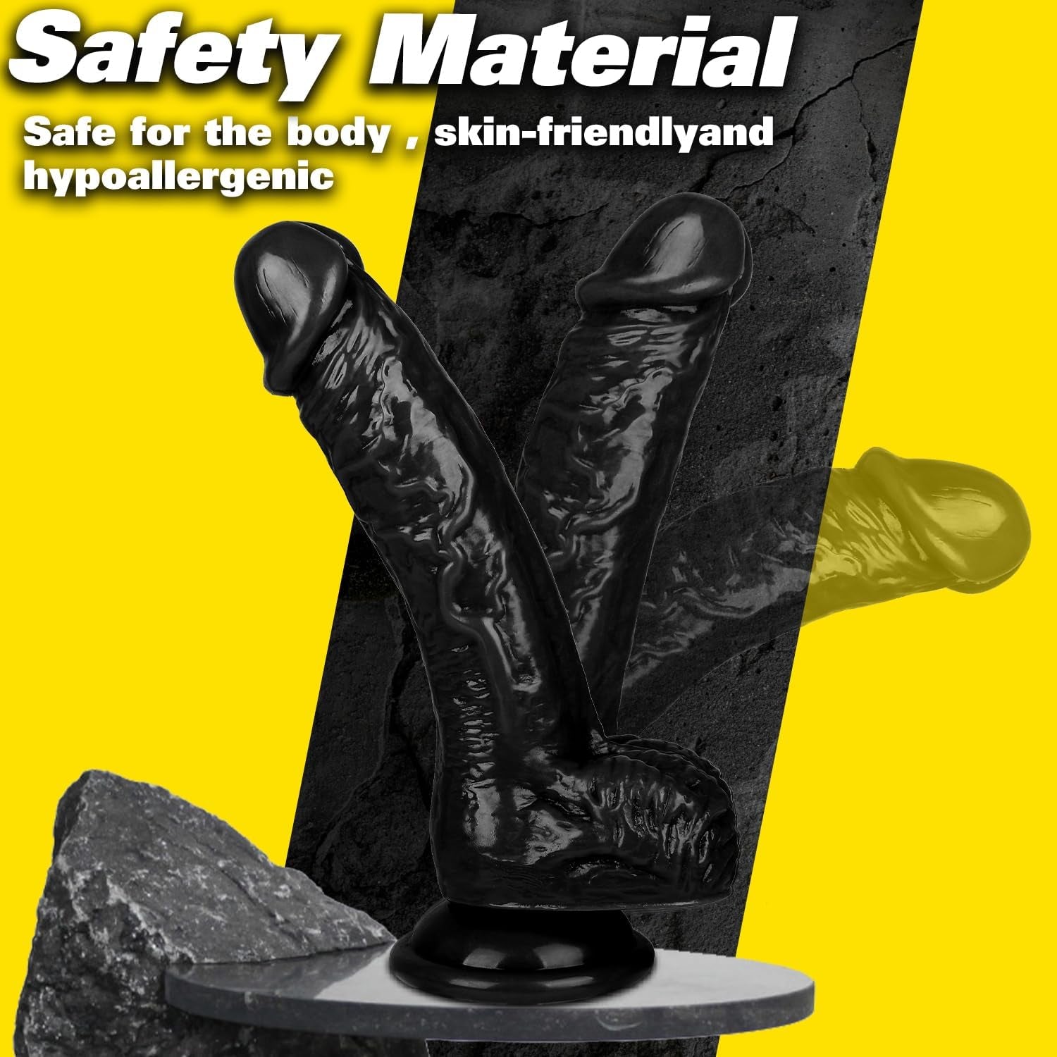 Realistic Dildos, 7.3 Inch Dildo with Suction Cup for Hands-Free Play, Flexible Cock with Curved Shaft and Balls for Vaginal G-Spot and Anal Play, Adult Sex Toy for Male & Female Black