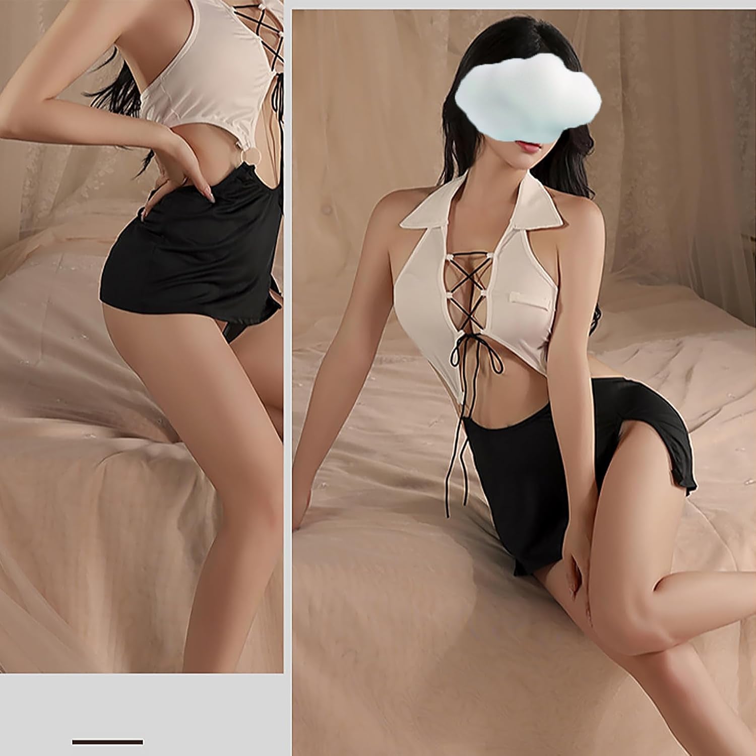 Women'S Sleeveless Cosplay Costume Office Dress Uniform Lingerie Set
