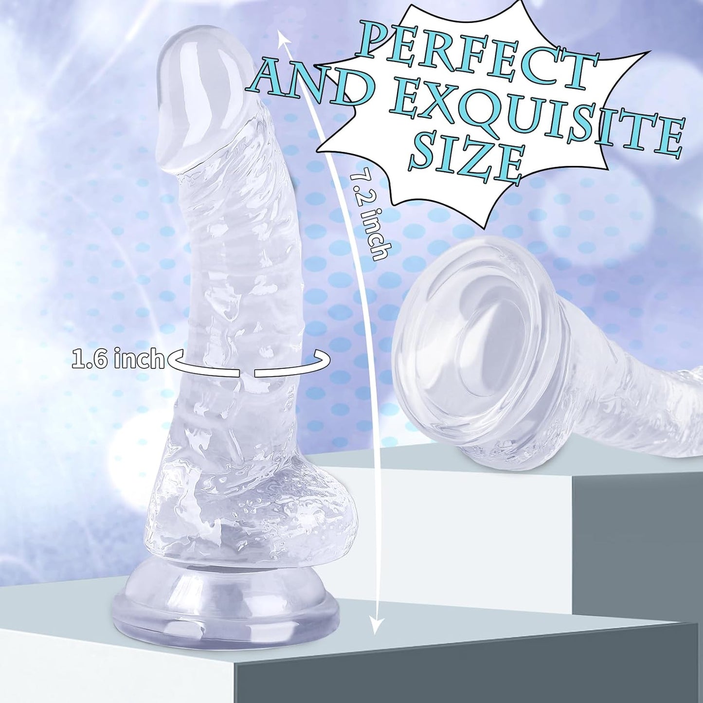 7 Inch Realistic Soft Dildo with Skin Feeling, Beginner Anal Dildo for G-Spot Stimulation, Body-Safe Material Fake Penis with Powerful Suction Cup for Hands-Free Play, Sex Toys for Adult (Transparent)
