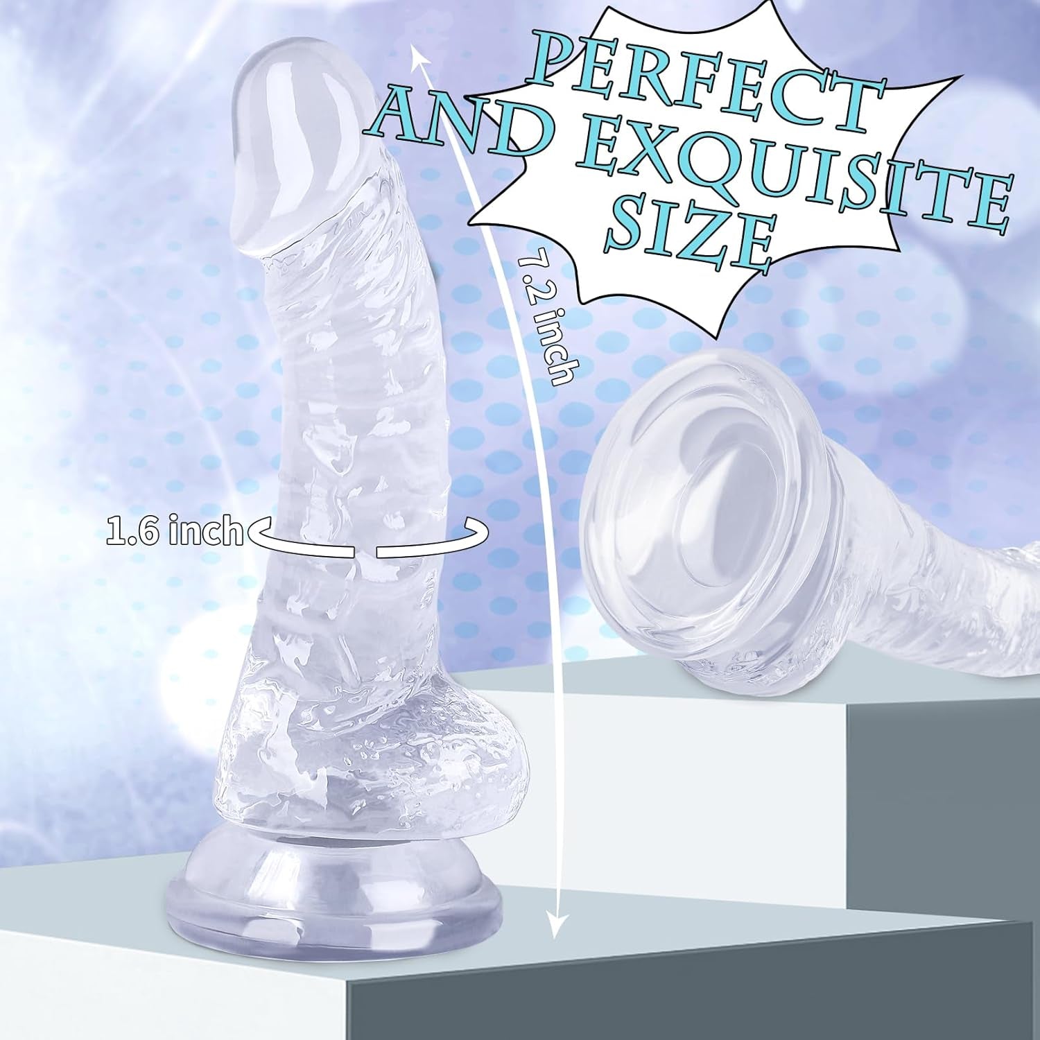 7 Inch Realistic Soft Dildo with Skin Feeling, Beginner Anal Dildo for G-Spot Stimulation, Body-Safe Material Fake Penis with Powerful Suction Cup for Hands-Free Play, Sex Toys for Adult (Transparent)