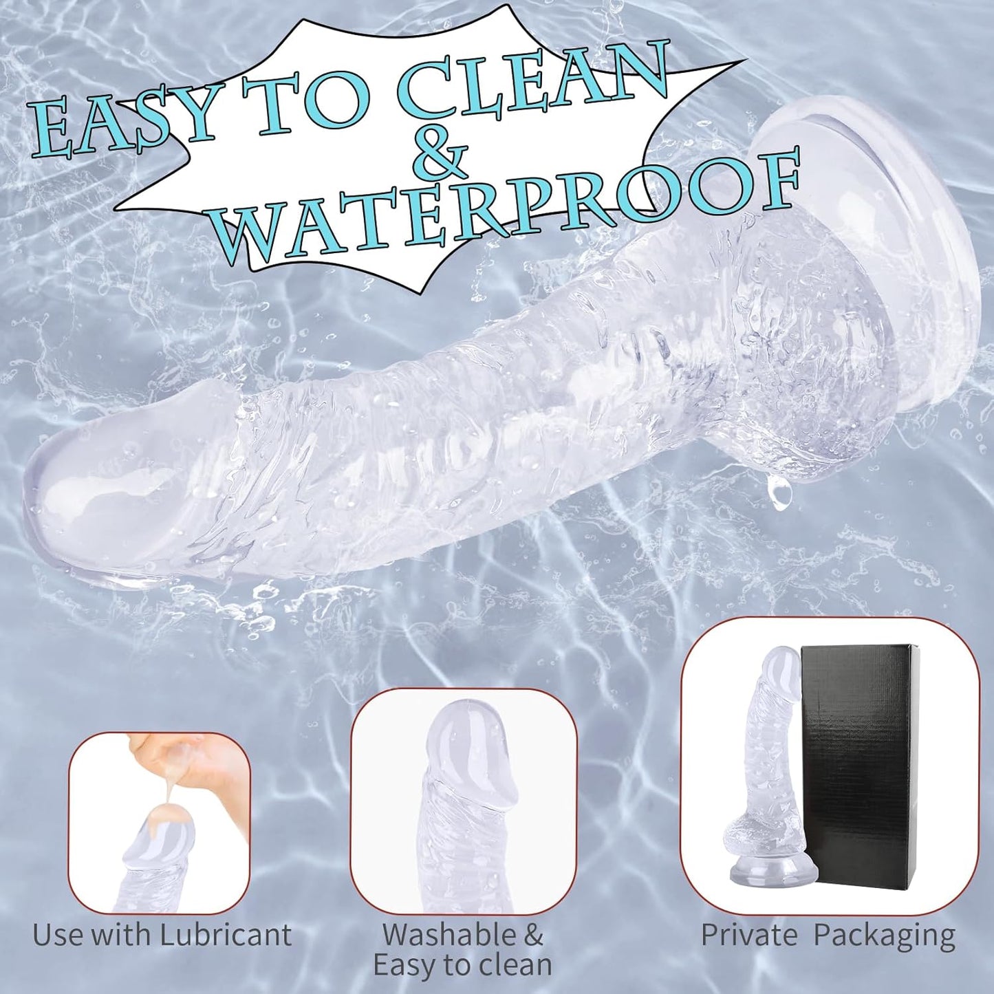 7 Inch Realistic Soft Dildo with Skin Feeling, Beginner Anal Dildo for G-Spot Stimulation, Body-Safe Material Fake Penis with Powerful Suction Cup for Hands-Free Play, Sex Toys for Adult (Transparent)