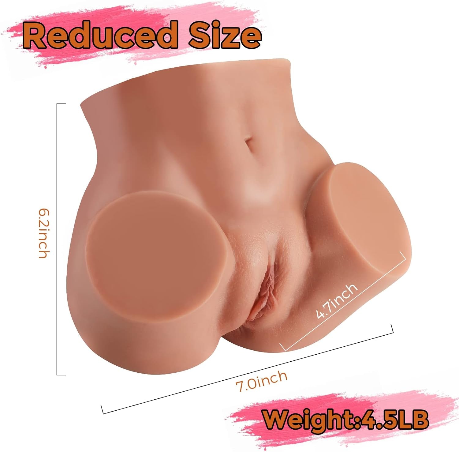 4.5LB Brown Sex Doll Pussy Ass Male Masturbator with Vagina&Anal Double Tunnel, Sex Toys for Men Realistic 3D Textured Stroker, Lifelike Butt Adult Toys for Masturbation