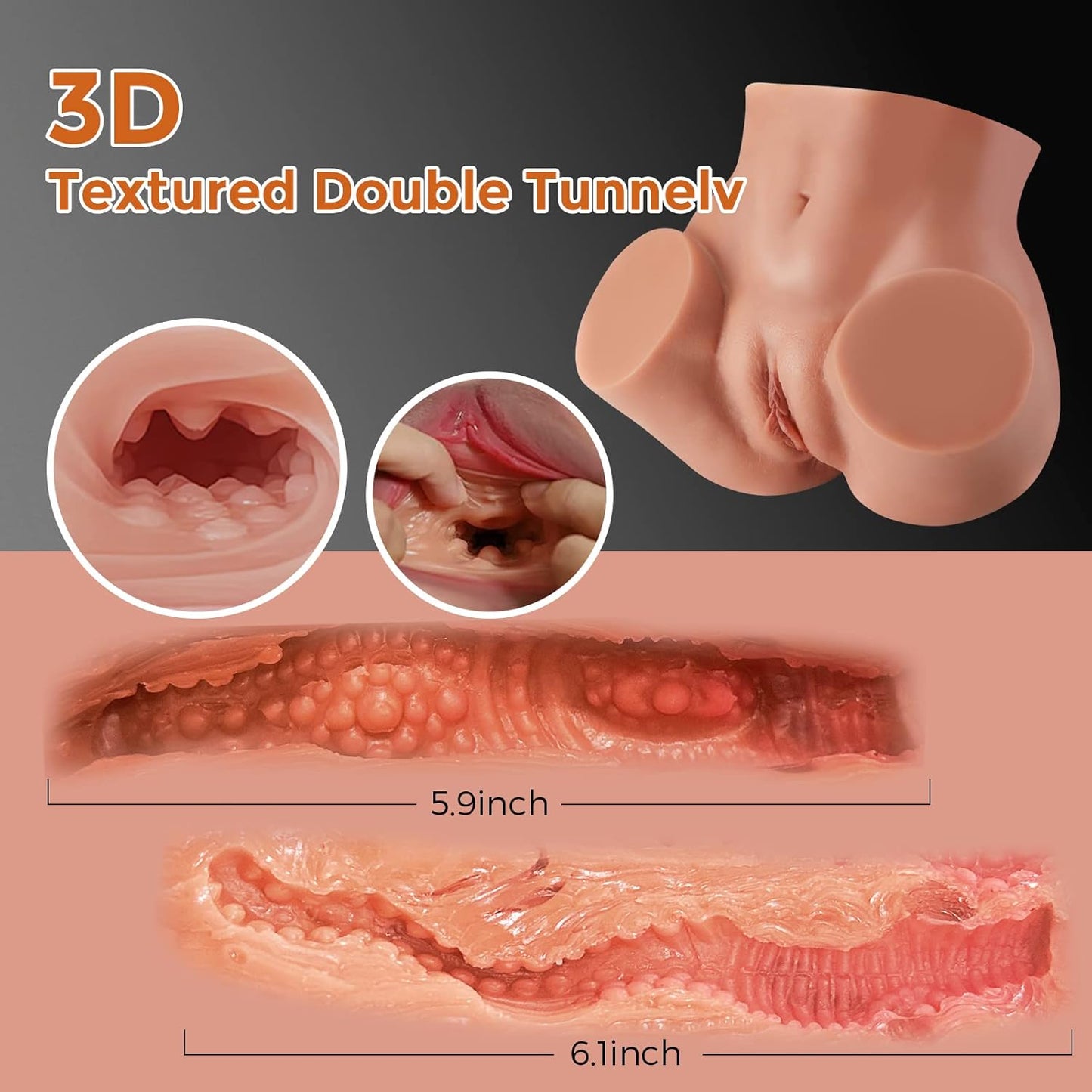 4.5LB Brown Sex Doll Pussy Ass Male Masturbator with Vagina&Anal Double Tunnel, Sex Toys for Men Realistic 3D Textured Stroker, Lifelike Butt Adult Toys for Masturbation