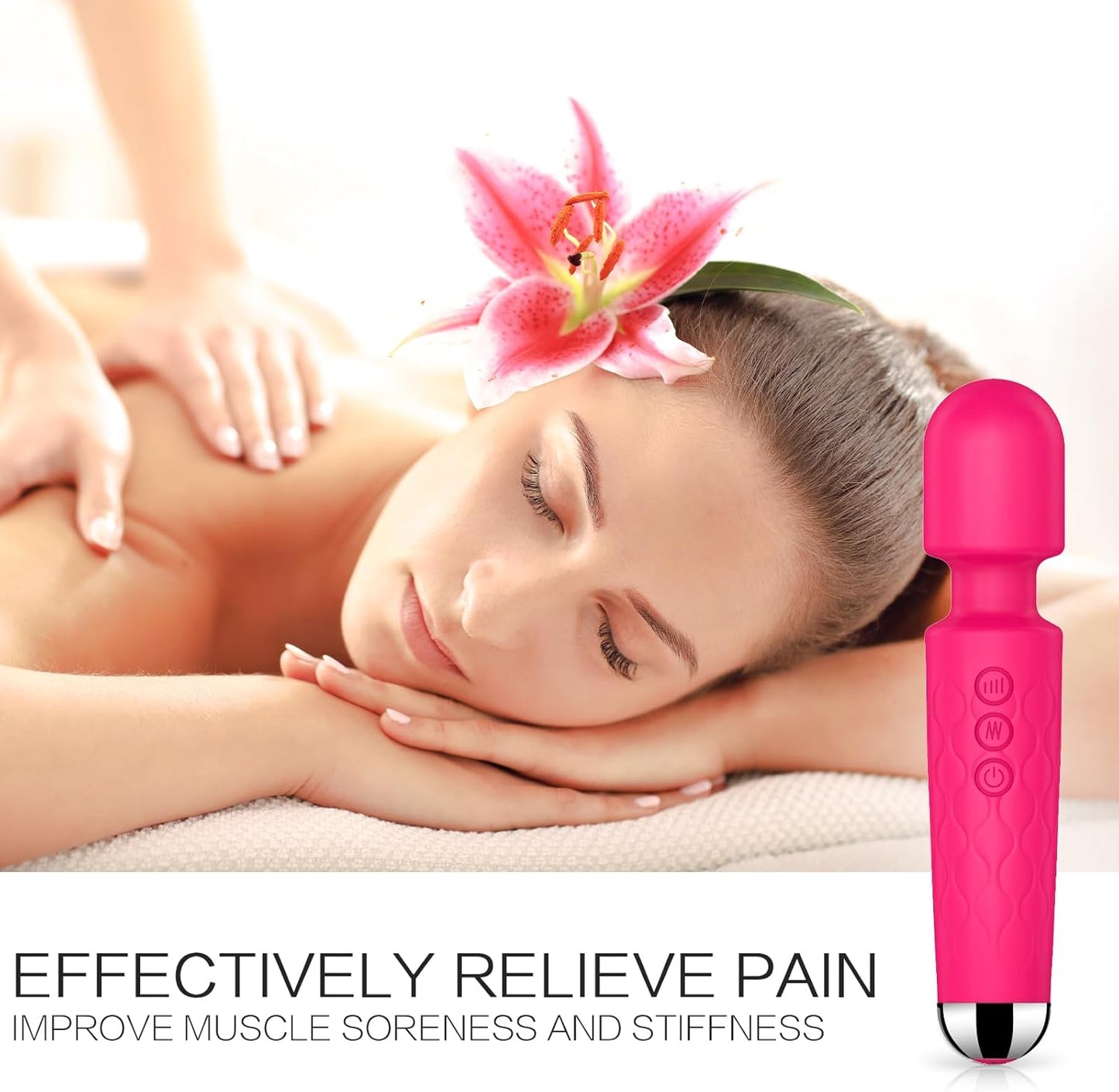 Vibrator Wand,Adult Sex Toy Wand, G Spot Dildo, Clit Vibrator, Sex Vibrators,Clitoris Stimulation,With 8 Speeds & 20 Patterns,Fully Waterproof,Vibrating Wand for Her Pleasure (Rose Red)
