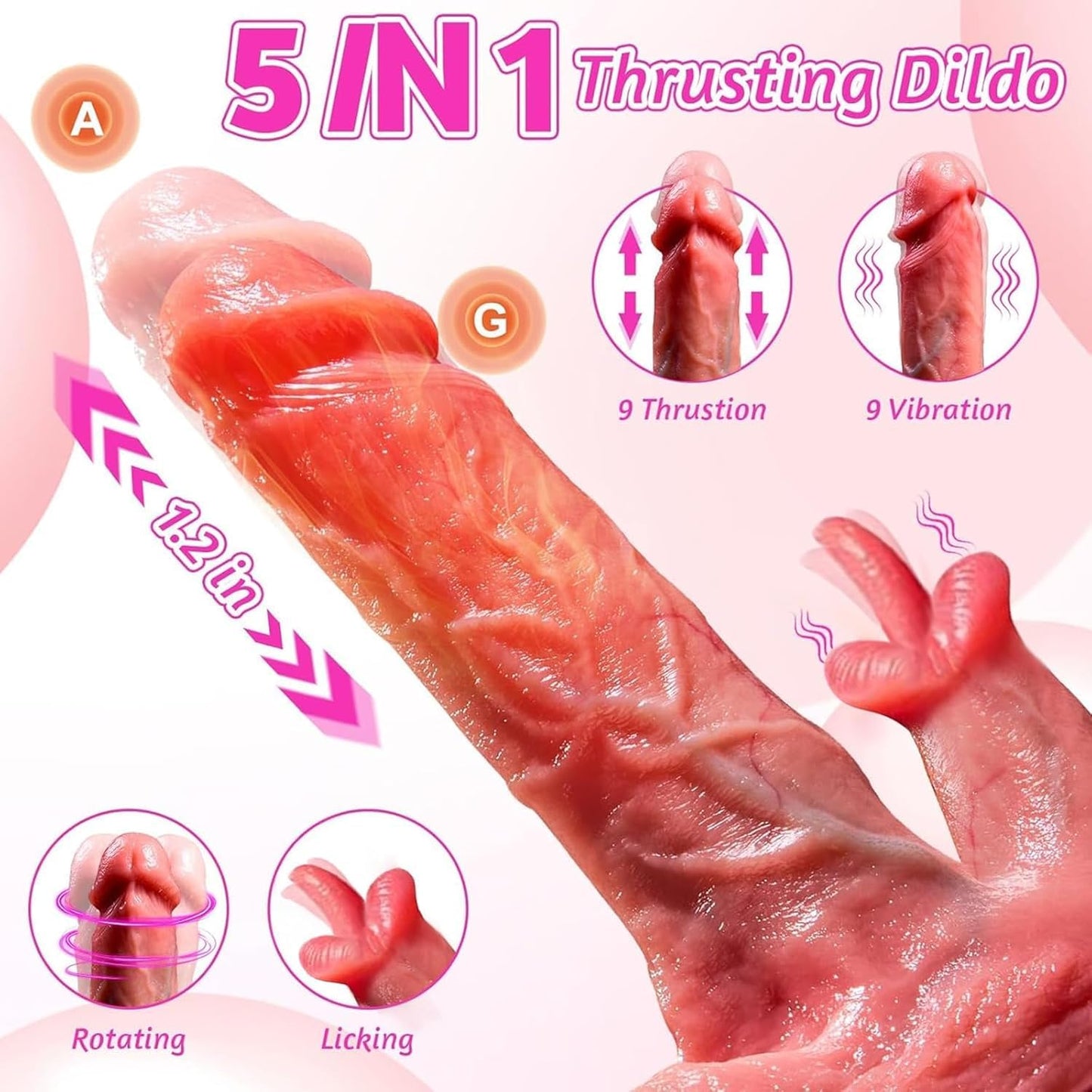 Thrusting Dildo Vibrator Sex Toys for Women Realistic Dildos 5 In1 Penis with Suction Cup 9 Vibrations & 3 Thrusting Swing, Heating Modes Anal Dildo with Remote Control Couple Adult Sex Toys & Games