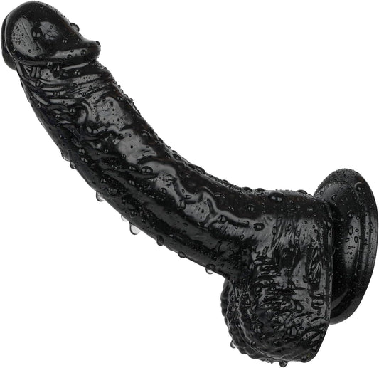 Realistic Dildos, 7.3 Inch Dildo with Suction Cup for Hands-Free Play, Flexible Cock with Curved Shaft and Balls for Vaginal G-Spot and Anal Play, Adult Sex Toy for Male & Female Black