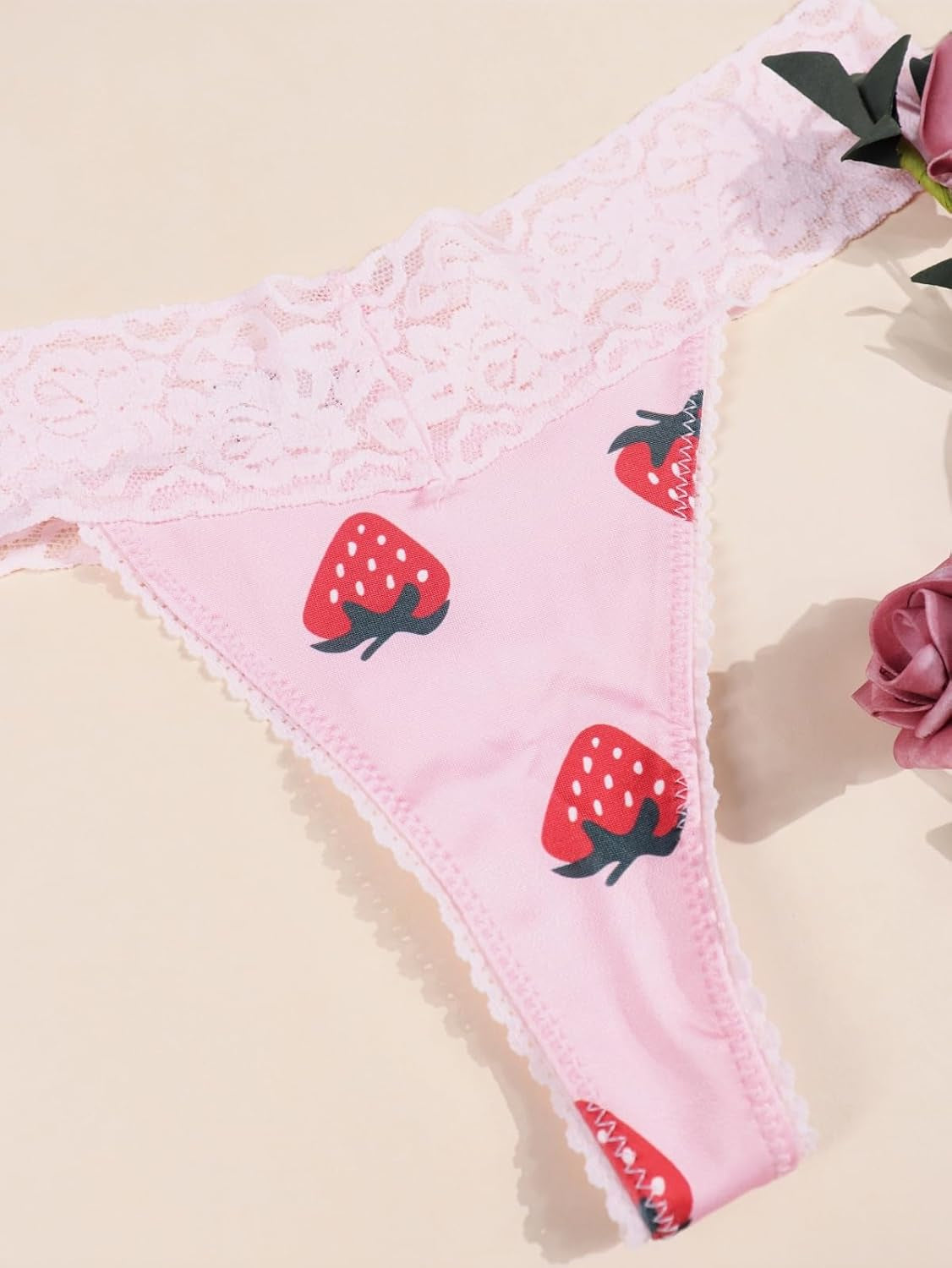 10-Pack Women Sexy Contrast Lace Trims G-String Thongs, Floral Fruits Leopard Print Lace Stitching Intimates Underwear