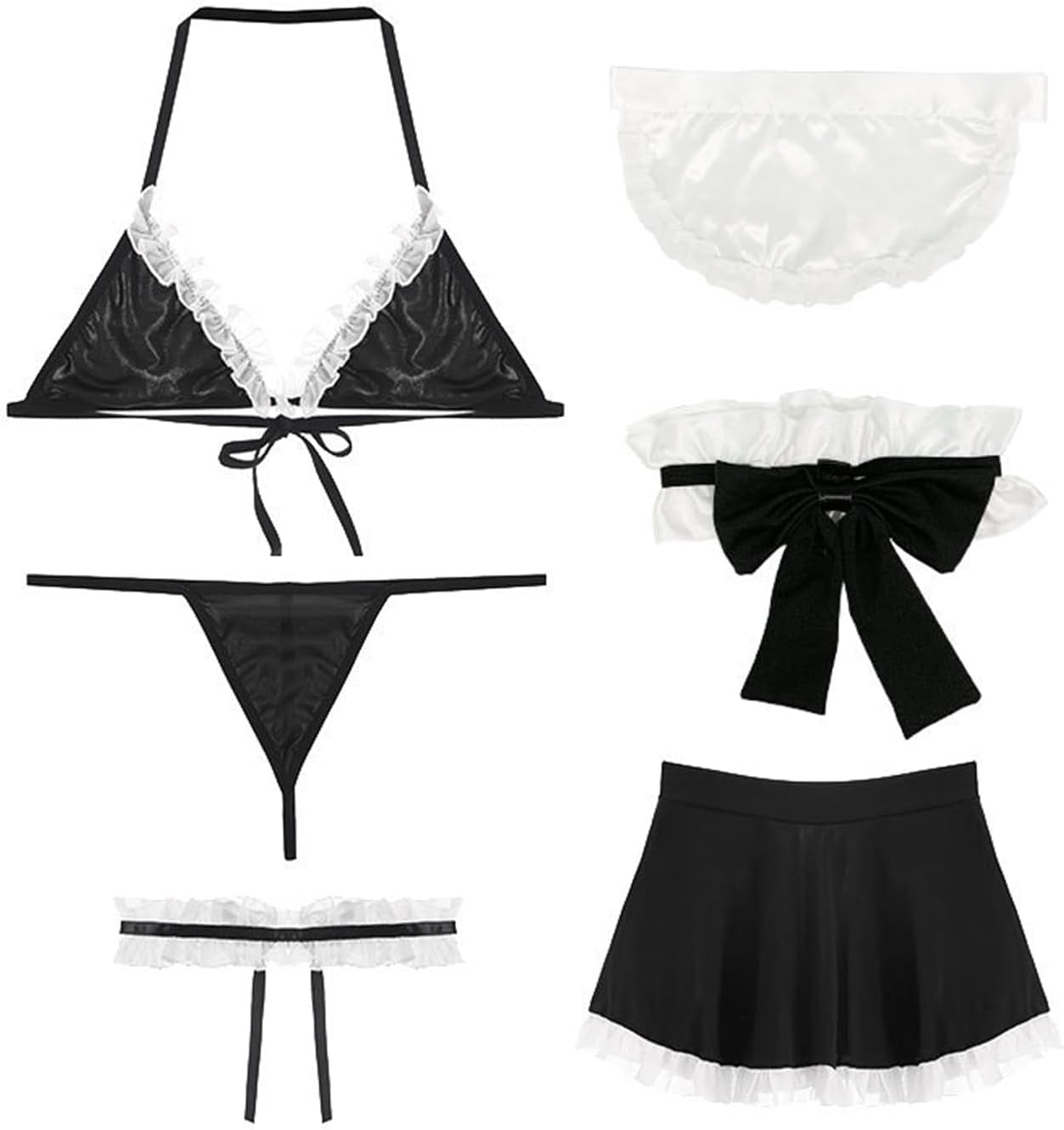 Sexy Maid Lingerie for Women French Maid Costume Cosplay Lingerie Black White Babydoll Fancy Dress Halloween