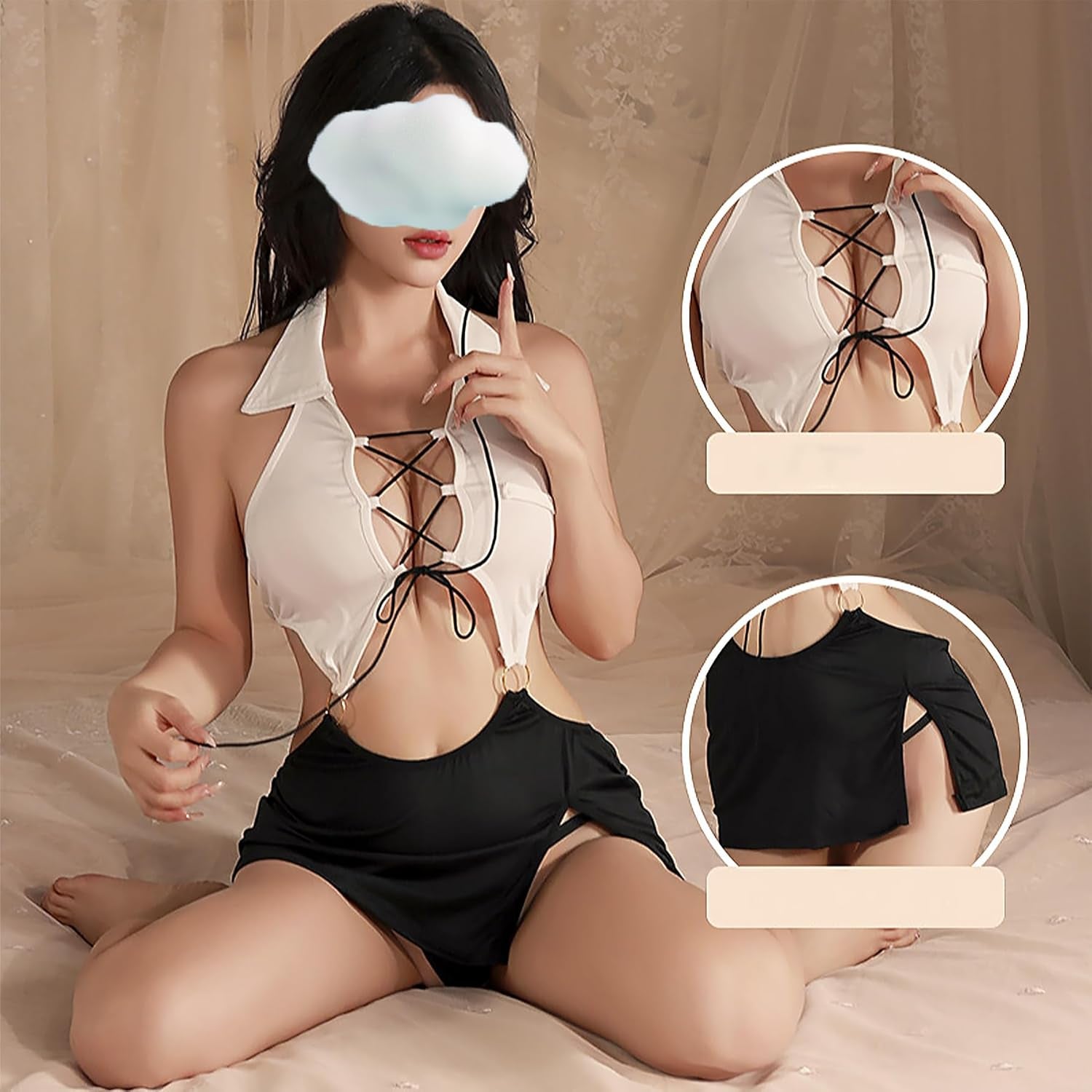 Women'S Sleeveless Cosplay Costume Office Dress Uniform Lingerie Set