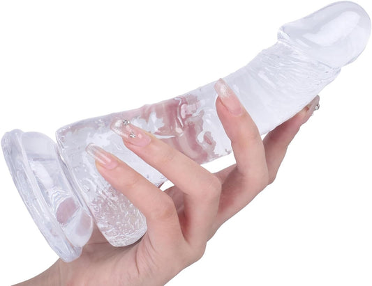 7 Inch Realistic Soft Dildo with Skin Feeling, Beginner Anal Dildo for G-Spot Stimulation, Body-Safe Material Fake Penis with Powerful Suction Cup for Hands-Free Play, Sex Toys for Adult (Transparent)
