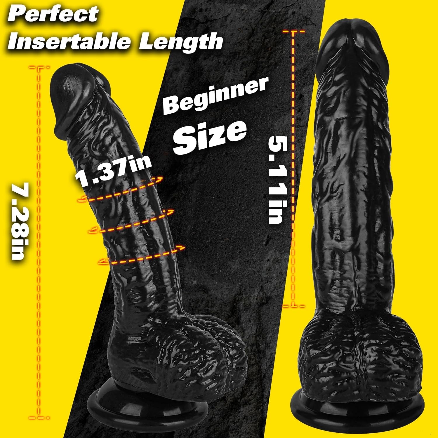Realistic Dildos, 7.3 Inch Dildo with Suction Cup for Hands-Free Play, Flexible Cock with Curved Shaft and Balls for Vaginal G-Spot and Anal Play, Adult Sex Toy for Male & Female Black